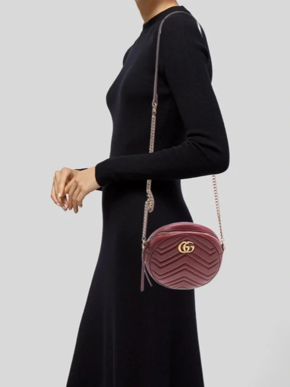 Designer inspired G G Red Quilted Round Crossbody with Gold Double-G